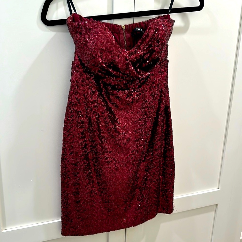 TFNC London Strapless Burgundy Sequin Mini Dress